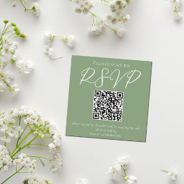 Tarjeta De Recepción Sage Green White Script QR Boda de código RSVP