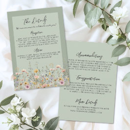 Tarjeta De Recepción Sage Green Wildflower Floral Wedding Details