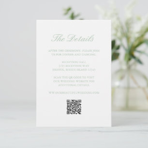 Tarjeta De Recepción Sage Green Wreath Monograma QR Código matrimonio e