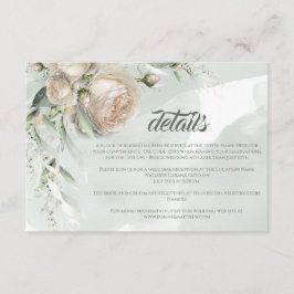 Tarjeta De Recepción Sage Greenery White Rose Wedding