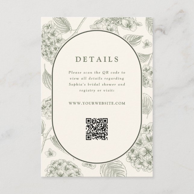 Tarjeta De Recepción Sage Hydrangea Wedding Details QR Code  (Anverso)