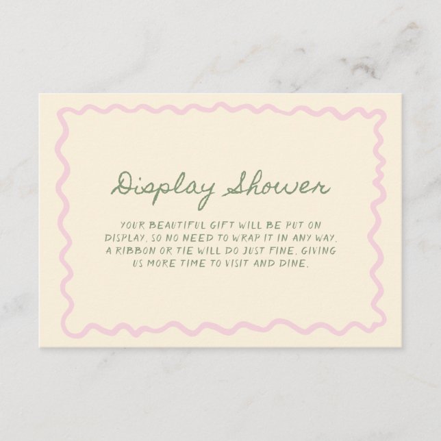 Tarjeta De Recepción Sage Pink Whimsical Handwritten Display Shower (Anverso)