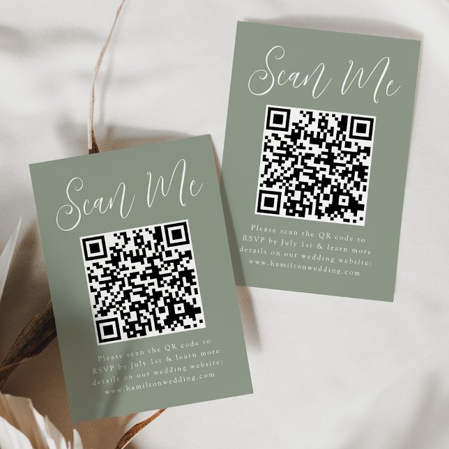 Tarjeta De Recepción Sage Sage Sage Sage Verde Código QR Boda RSVP (Subido por el creador)