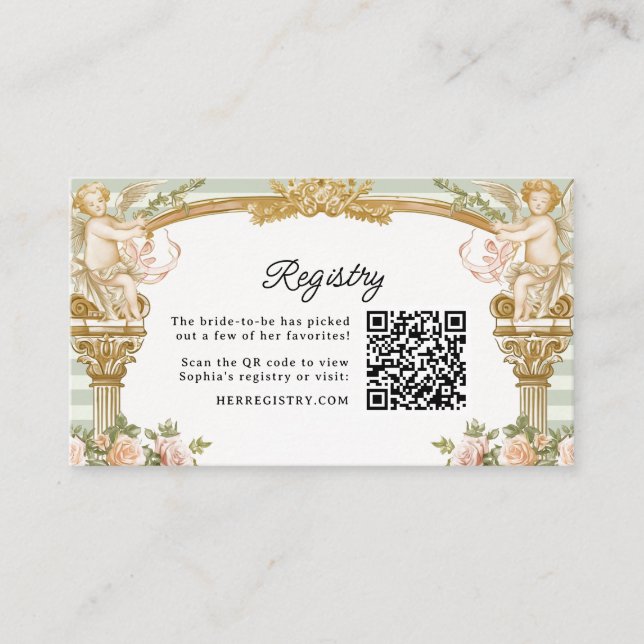 Tarjeta De Recepción Sage Stripe Bridal Shower Registry Card  (Anverso)
