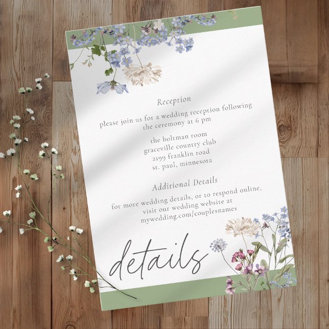 Tarjeta De Recepción Sage Wildflower Garden Elegant Wedding Details (Subido por el creador)