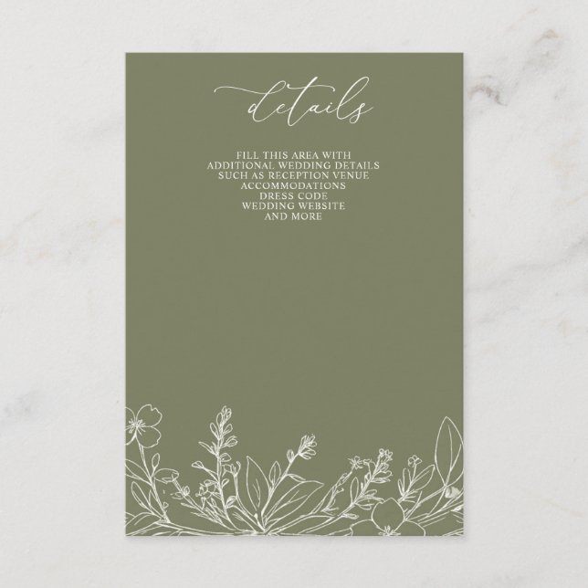 Tarjeta De Recepción Sage Wildflowers Woodland Garden Boda Floral (Anverso)