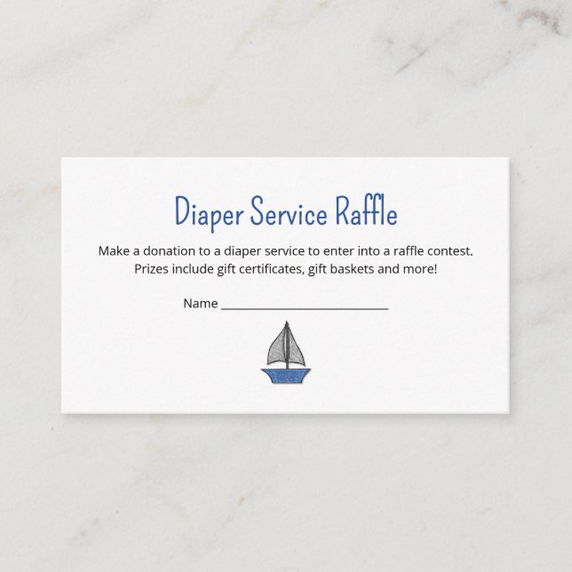 Tarjeta De Recepción Sailboat Baby Boy Shower Diaper Service Raffle (Anverso)