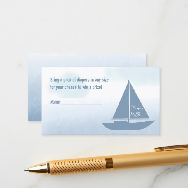 Tarjeta De Recepción Sailboat Blue Boy Baby Shower Diaper Raffle (Anverso/Reverso In Situ)