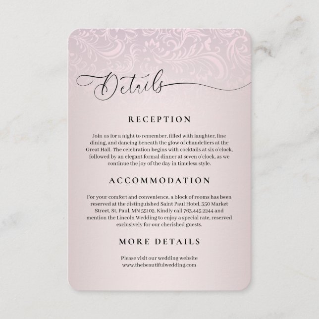 Tarjeta de recepción Salmon Pink Damask (Anverso)
