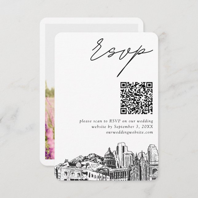 Tarjeta De Recepción Salt Lake City Wedding RSVP Código QR Pequeño (Anverso / Reverso)