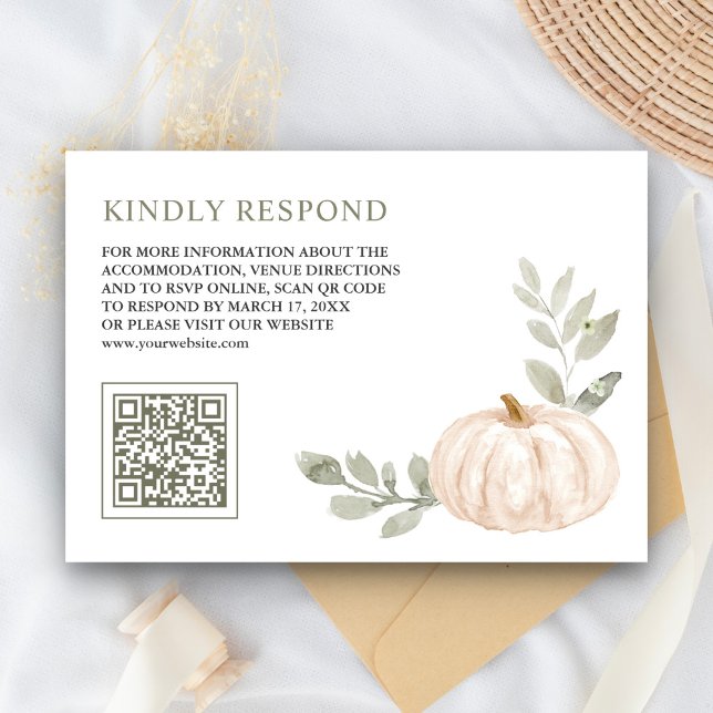 Tarjeta De Recepción Salto de la calabaza blanca Código QR Boda RSVP (Subido por el creador)