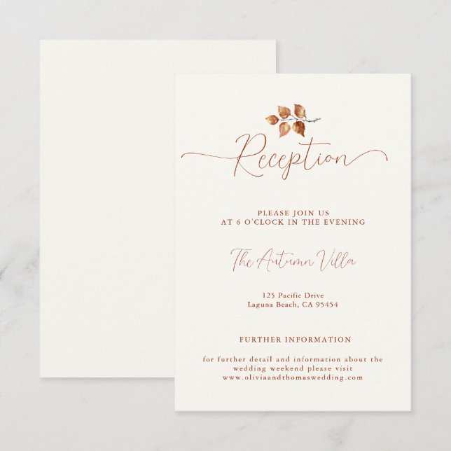 Tarjeta De Recepción Saltos de otoño (borda) Acogida de boda Terracota  (Anverso / Reverso)