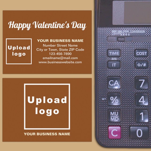 Tarjeta De Recepción Saludo de Business Valentine a Brown (Front and back sides of business Valentine brown enclosure card on store desk.)