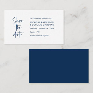 Tarjeta De Recepción Salven la fecha, moderna azul de la Marina minimal