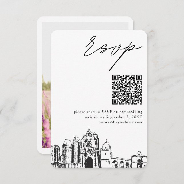 Tarjeta De Recepción San Diego Boda RSVP moderno Código QR (Anverso / Reverso)