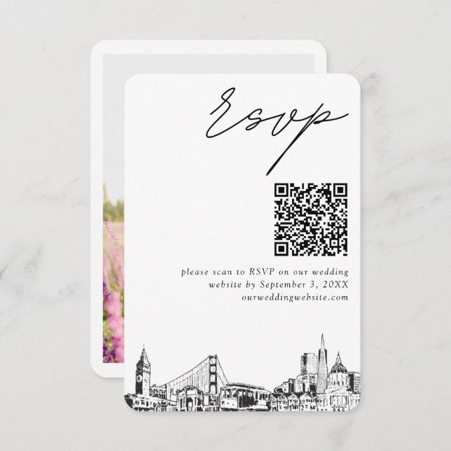 Tarjeta De Recepción San Francisco Boda RSVP moderno Código QR (Anverso / Reverso)