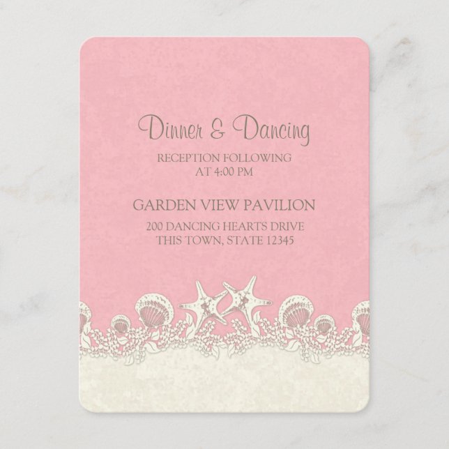 Tarjeta de recepción Sand and Stars Pink Beach (Anverso)