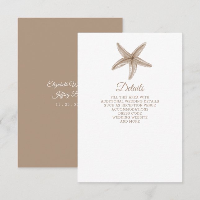 Tarjeta De Recepción Sandy Starfish Marine Ocean Beach Wedding (Anverso / Reverso)