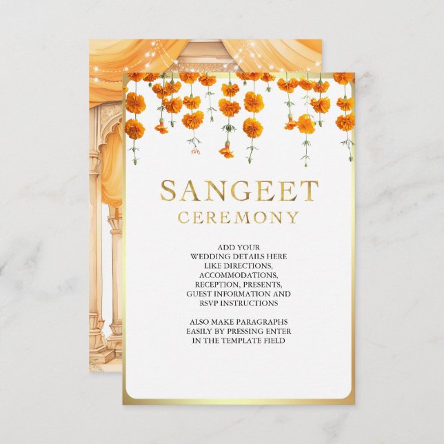 Tarjeta De Recepción Sangeet, Boda del sur de la India (Anverso / Reverso)