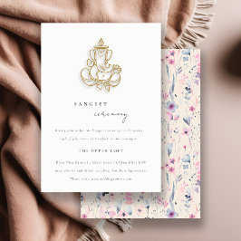 Tarjeta De Recepción Sangeet, Boda indio de Rubor Gold Floral Ganesh