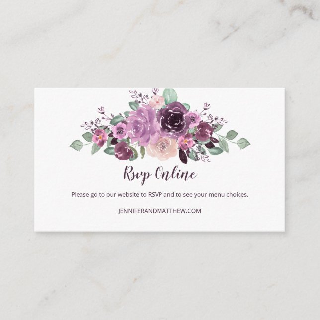 Tarjeta De Recepción Sangria Púrpura Malva Floral RSVP en Línea | (Anverso)