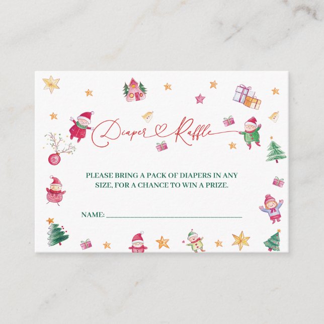 Tarjeta De Recepción Santa Baby Diaper Raffle Baby Shower (Anverso)