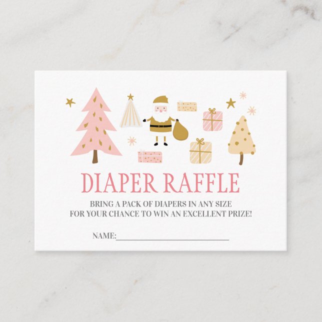 Tarjeta De Recepción Santa Bebé, Niña Bebé Ducha Diaper Raffle (Anverso)