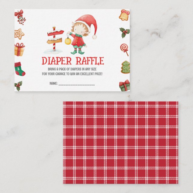 Tarjeta De Recepción Santa Elf, Navidades Baby Shower Diaper Raffle (Anverso / Reverso)