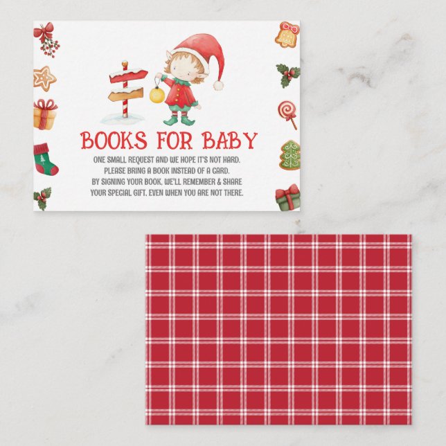 Tarjeta De Recepción Santa Elf, Navidades Libros de Baby Shower para be (Anverso / Reverso)