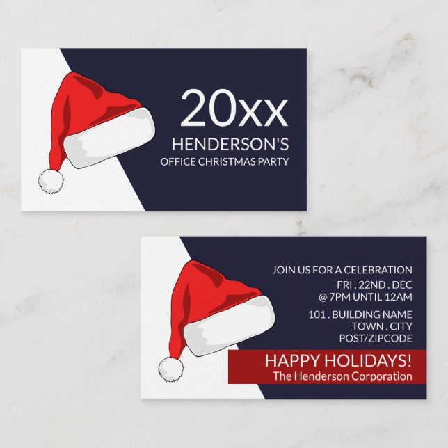 Tarjeta De Recepción Santa Hat, boleto Fiesta para Navidades (Anverso / Reverso)