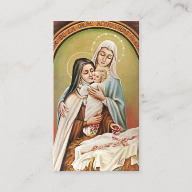 Tarjeta De Recepción Santa Teresa Bebé Jesús Virgen María Rosas Navidad (Anverso)
