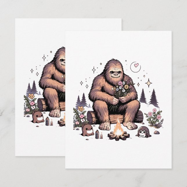 Tarjeta De Recepción Sasquatch sosteniendo flores (Anverso / Reverso)
