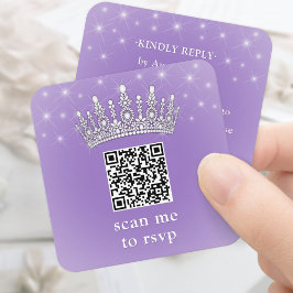 Tarjeta De Recepción Scan Me QR RSVP Quinceañera Crown Lilac Purple