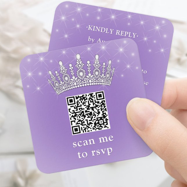 Tarjeta De Recepción Scan Me QR RSVP Quinceañera Crown Lilac Purple (Subido por el creador)