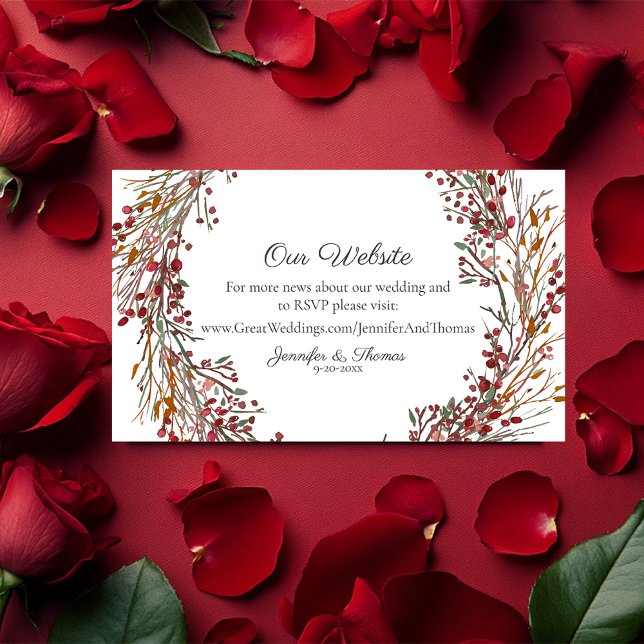 Tarjeta De Recepción Scarlet Red Winter Wreath Boda Floral (Subido por el creador)