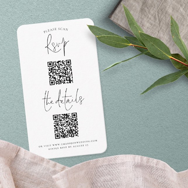 Tarjeta De Recepción Script 2 QR Codes Bodas Detalles RSVP (Subido por el creador)