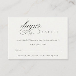 Tarjeta De Recepción Script Black White Diaper Raffle Baby Shower