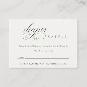 Tarjeta De Recepción Script Black White Diaper Raffle Baby Shower
