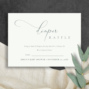 Tarjeta De Recepción Script Black White Diaper Raffle Baby Shower