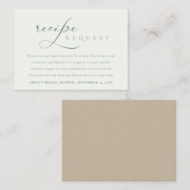 Tarjeta De Recepción Script Black White Recipe Solicita Ducha de Novias (Anverso / Reverso)