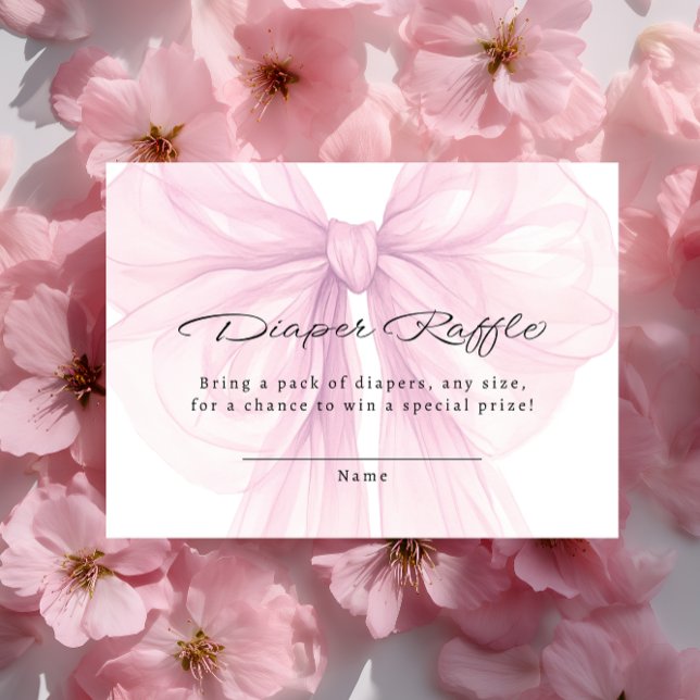 Tarjeta De Recepción Script Blush Bow Diaper Raffle Insert (Subido por el creador)