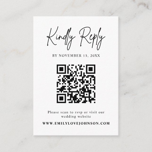Tarjeta De Recepción Script clásico QR Boda de código RSVP (Anverso)