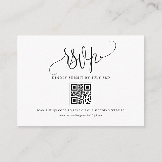 Tarjeta De Recepción Script de caligrafía de Bonito negra QR Code RSVP (Anverso)