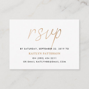 Tarjeta De Recepción Script de Relieve metalizado dorado moderno RSVP