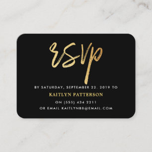 Tarjeta De Recepción Script de Relieve metalizado dorado moderno RSVP
