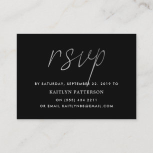 Tarjeta De Recepción Script de Relieve metalizado plateado moderno RSVP