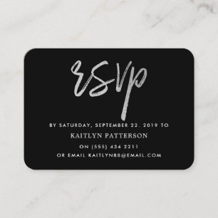 Tarjeta De Recepción Script de Relieve metalizado plateado moderno RSVP