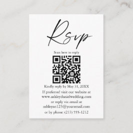 Tarjeta De Recepción Script de tinta de caligrafía boda QR Black RSVP