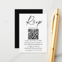 Script de tinta de caligrafía boda QR Black RSVP