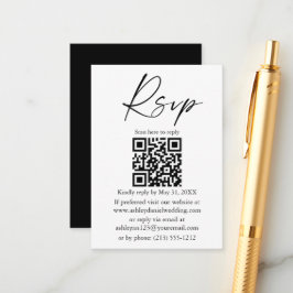 Tarjeta De Recepción Script de tinta de caligrafía boda QR Black RSVP